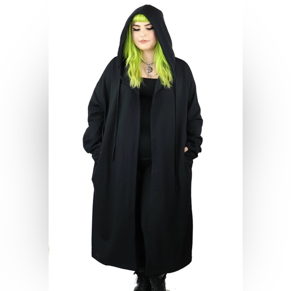BURY A FRIEND HOODED DUSTER witchy goth Foxblood BLACK - Picture 2 of 10